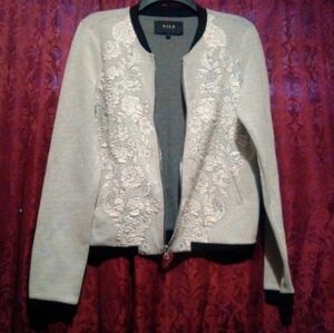 VILA Cream and Black Embroidered Jacket With Pockets